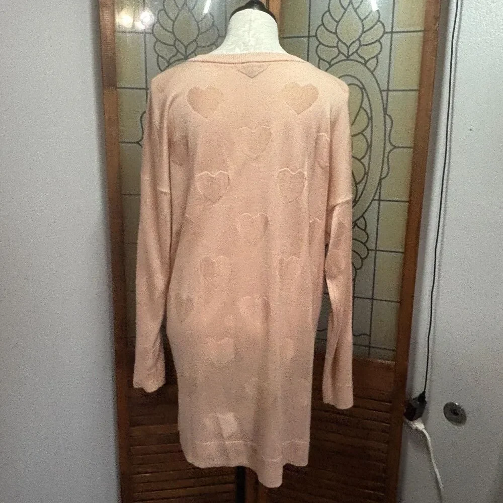 Torrid Jacquard Blush Pink V-Neck Heart Pull Over Sweater Hi Lo Hem Plus Size 1X